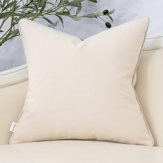 Patchwork Pillow Cover 18x18 Inch Luxury Cotton and Linen Cushion Cover Faux Leather Pillowcover for Couch Bedroom Living Room, White