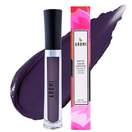 Aromi Black Plum Matte Liquid Lipstick, Dark Midnight Lip Color, Vegan and Cruelty-free, Long-lasting and Opaque Lipstick (Gothic Plum)