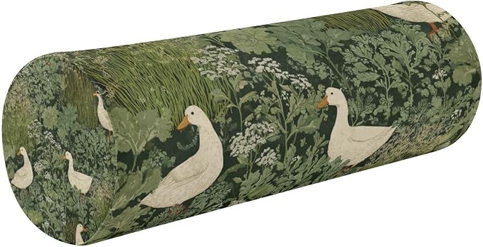 Duck Grass Neck Roll Pillow Bolster Round Health Memory Foam Long Cervical Cylinder Pillows with Removable Washable Cover for Body Bed Legs Back Yoga