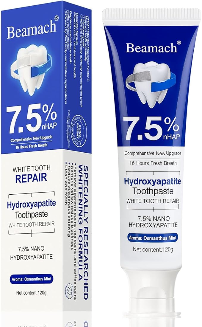 Beamach Hydroxyapatite Toothpaste - Fluoride-Free Nano Hydroxyapatite Toothpaste 7.5 | Enamel Repair | Breath Freshening | Mild Mint | Appropriate for Sensitive Teeth 4.23oz (1)