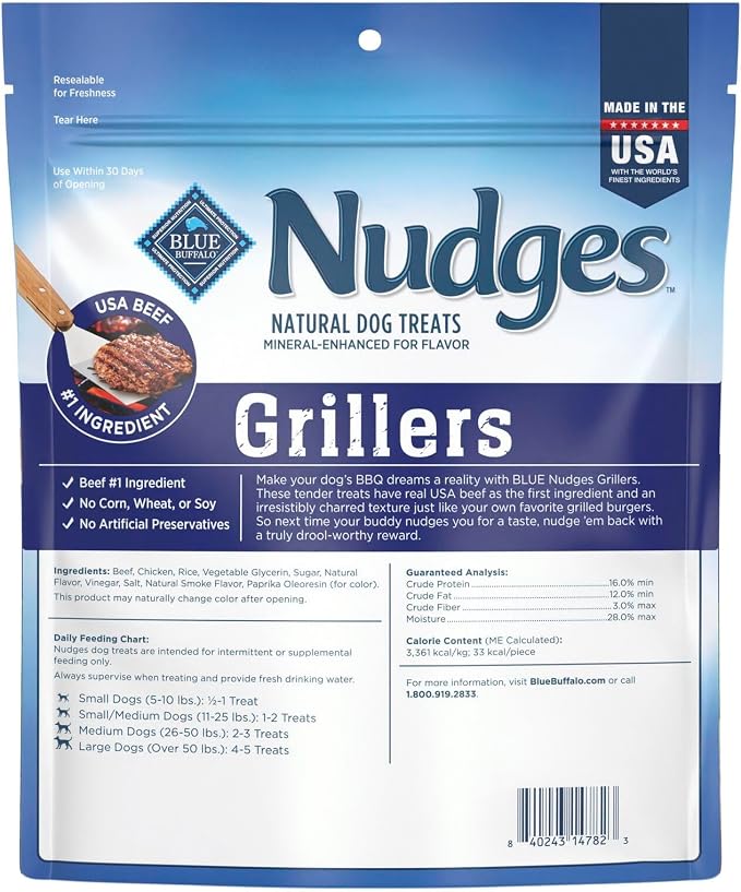Blue Buffalo Nudges Grillers Natural Dog Treats, Beef, 16 oz, (Pack of 5)