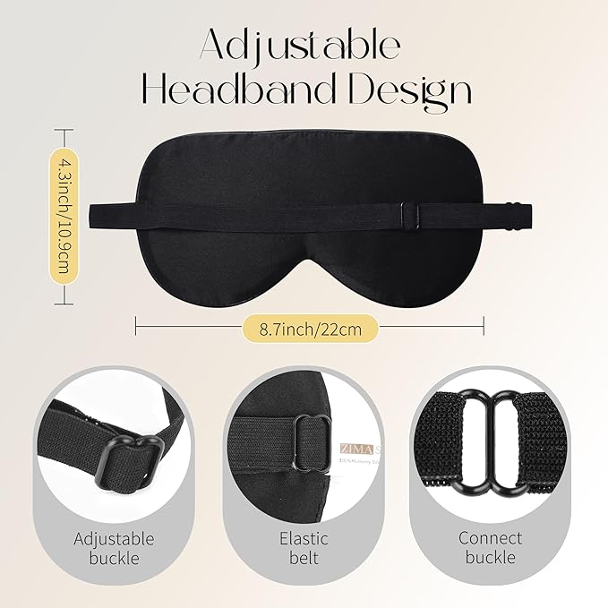 ZIMASILK 2 Pack 100% Natural Silk Sleep Mask, Adjustable Super-Smooth Soft Eye Mask for Sleep, Multiple Color Options (2 Pack,Black)