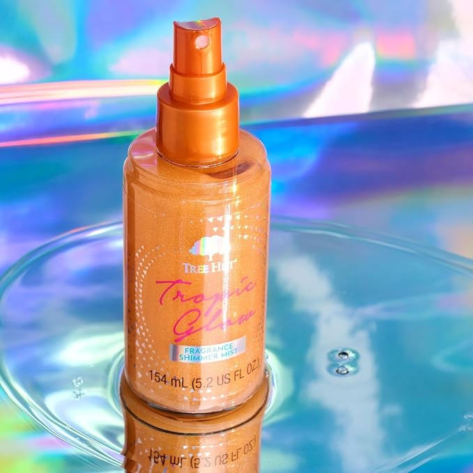 Tree Hut Tropic Glow Hair & Body Mist, Hydrating & Alcohol-Free, Light Shimmer Body Spray with Almond, Golden Amber, and Sandalwood Notes, Alcohol-Free Formula, 5.2 Fl Oz.