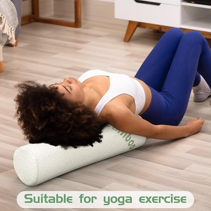 Bucherry 3 Pack Cervical Neck Roll Memory Foam Pillow Cylinder Bolster Pillow for Bed Round Neck Support with Removable Washable Cover for Sleeping Travel Yoga Legs Back Lumbar(18 x 4 Inches)