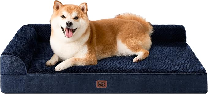 EHEYCIGA Memory Foam Dog Bed Large Size Dogs, Orthopedic Dog Bed Large with Washable Removable Cover, Waterproof Pet Sofa Couch with Nonskid Bottom, 36x27x6, Navy Blue | Washable Removable Cover, Waterproof Flat Pet Sofa Couch with Nonskid Bottom, 36x27x6