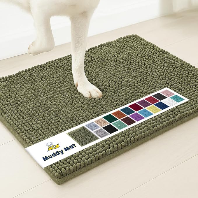 Muddy Mat® | Super Water Absorbent Door Mat Indoor, Microfiber Quick Dry Chenille Entryway Rug, Slip Resistant Front Door Mat, Indoor Mats for Entryway, Machine Washable Pet Rug, Army Green 48"x60"