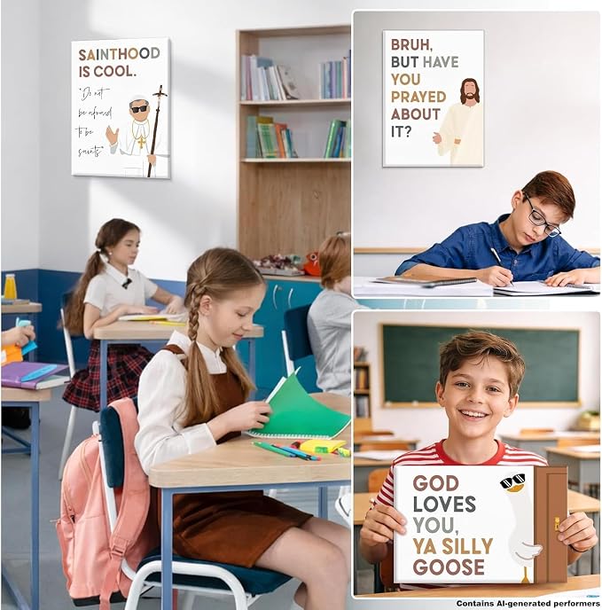 Framed Inspirational Christian Kids Wall Art for Classroom, Set of 6 Christian Nursery Kids Room Canvas Wall Decor, Sunday School Decorations for Classroom, Religious Bible Verses Posters