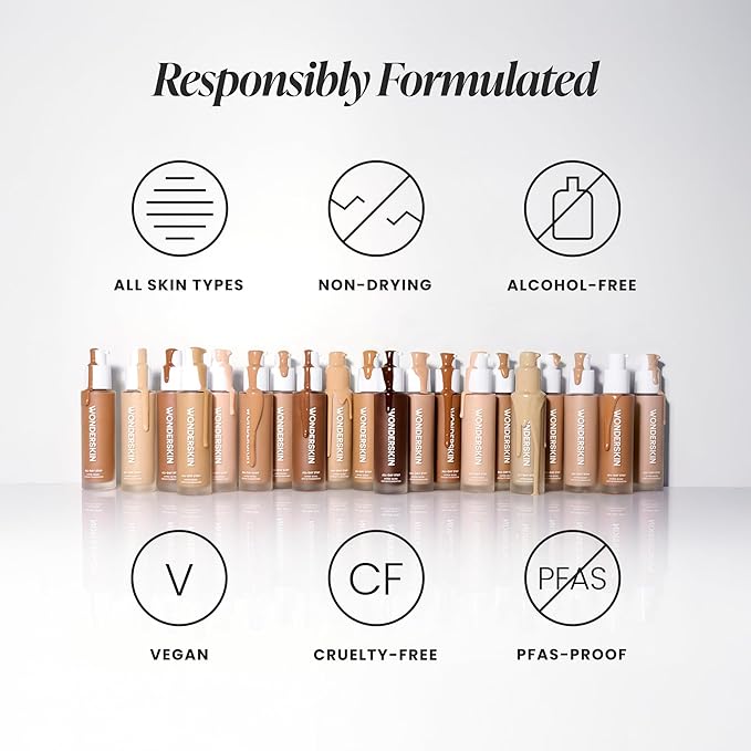 Wonderskin Hyper-Bond Serum Foundation – Waterproof, Transfer-Proof, 24HR Longwear Face Makeup with Niacinamide & Hyaluronic Acid – Lightweight, Natural Finish, Vegan & Cruelty-Free (Echo)