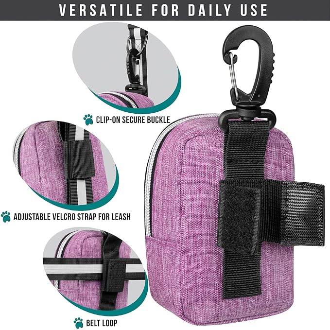 PetAmi Dog Poop Bag Holder for Leash, Waste Bag Dispenser Pet Pouch, Purple