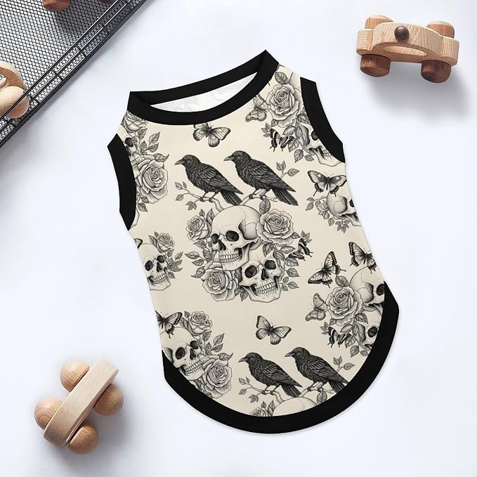 Halloween Pet Vest Black Crow Pet Shirts Small | skull floral Dog Shirt Vest cute pet Sleeveless Vests Ice Silk Dog T-Shirts holiday Dog Clothes Halloween Canine Wear