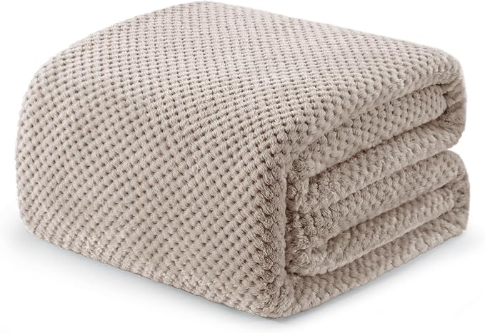 Exclusivo Mezcla Soft Waffle Fleece Bed Blanket Twin XL Size, Tan | Lightweight Plush Blanket for Bed, Couch, Sofa, Cozy Fluffy Design for Bedroom, Guest Room, All Season, 90x66 Inches