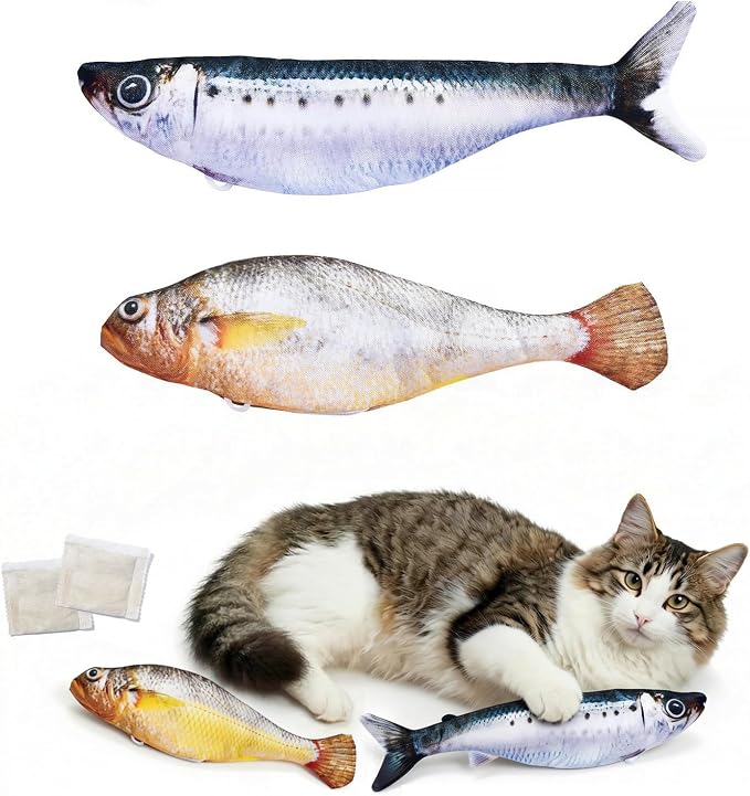 Realistic Floppy Fish Cat Toy with Catnip Toys for Cats Interactive Cat Toys for All Breeds Tap-Activated 3 Flapping Mode Sardine/Yellow Croaker,7.1 Inches,with Catnip,Rechargeable