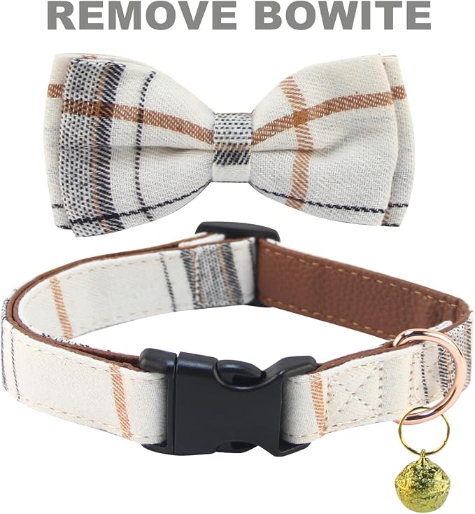 Yizepet Dog Collar and Leash Set-Plaid Puppy Collar with Bow Tie - Adjustable pet Collar for Dogs with Bell, Stylish Pattern for Small Medium or Large Boy and Girl Dog