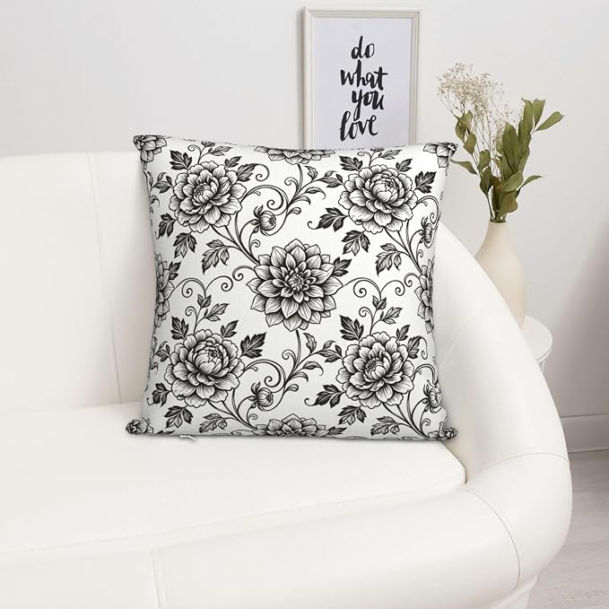 Black White Toile Throw Pillow Covers 18x18 Set of 2 Vintage Floral Decorative Farmhouse Pillow Cases for Couch Home Deco