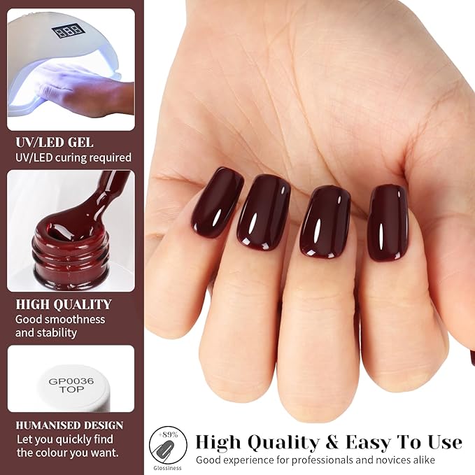 Maroon Dark Red Gel Nail Polish, 0.51 Fl Oz UV/LED Soak Off Burgundy Red Gel Polish for Manicure Salon or Nail Art Starter,Fall Winter Christmas Color - GP0052