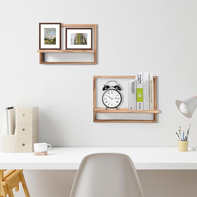 Floating Shelves for Wall,Decorative Wall Shelves,Plants Shelf Framed | Square Wall Decor,Art Sconces Artificial Vases Hanging Storage Shelf for Bathroom Living Room,Wood,Set of 4,Carbonized Black