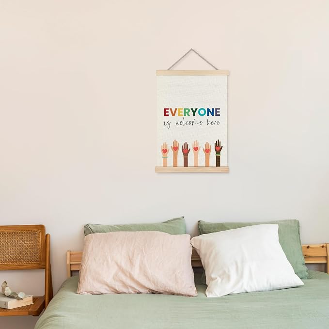 URLLUAE Everyone is Welcome Here Diversity Wall Art Posters for Classroom, Inspirational Diversity Poster Hanger Frame for Classroom School Counselor Office Wall Decor, 12x16 Inch