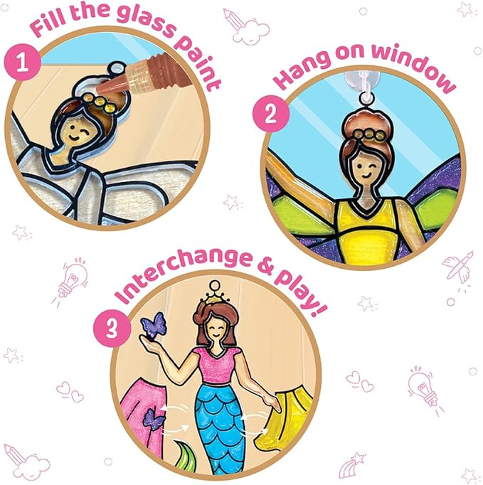 Imagimake Window Art Princess | Suncatcher Kit | Arts and Crafts for Kids Ages 8-12 | Girls Toys Age 6-8 | Princess Gifts for Girls Age 6-8 | 5 Year Old Girl Gift | Fun Christmas Gifts for Grandkids