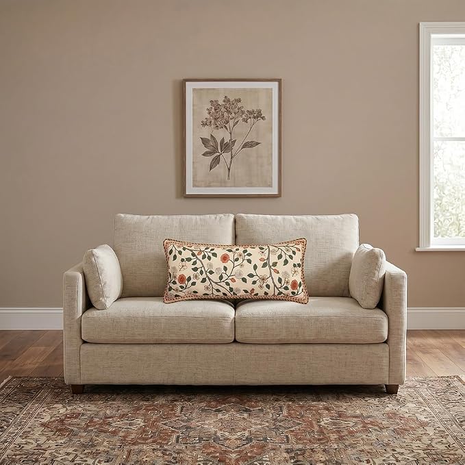 Designer Elegant Linen Throw Pillow Cover,Set of 2,28"x12"-Flora A | French Rectangle Decor Pillow Cover,Concealed Zipper Design,Floral Pattern,Sofa,Bedroom,Living Room,Lounge Chairs