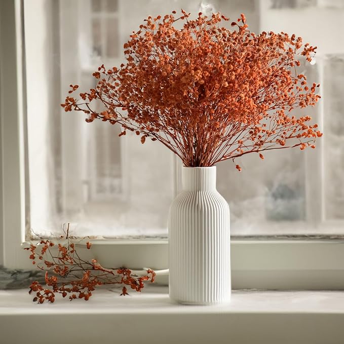 Bohemian White Ceramic Vase - for Pampas Grass, Mantel, Bookshelf, Entryway and Living Room Decor (White, 8in)