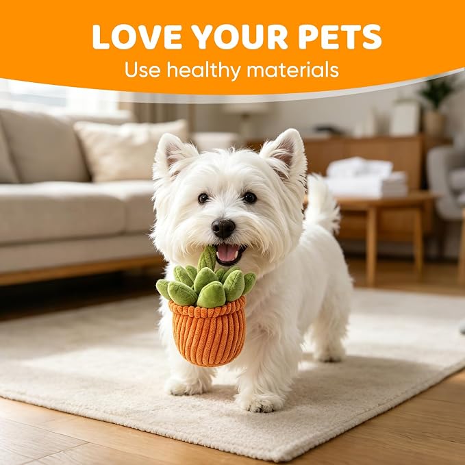 Furvana Succulent Plush Dog Toy, 2-in-1 Interactive Squeaky Chew Toy with Crinkle Layers for Medium, Large Dogs and Puppies (Round Succulent)