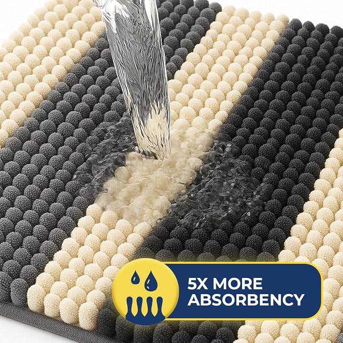 Muddy Mat® Super Absorbent Chenille Dog Door Mat for Muddy Paws – Non-Slip, Machine Washable Indoor Entry Rug, Quick-Dry Pet Mat for Entryway – Sandy Stripes 19"x30"