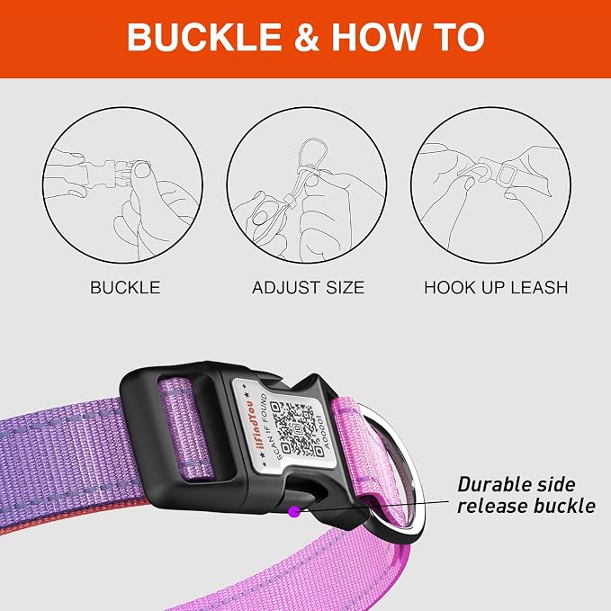 Personalized Dog Collar with QR Code Dog Tag, Blue&Rose Red XS | Anti-lost, 1000D nylon, reflective, padded, XS-L(8"-24"), QR buckle shares lost pet profile, location alerts when scanned