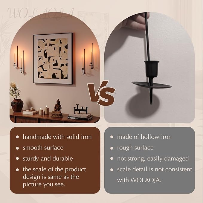 Metal Wall Candle Sconce Holder Set of 4 Wall Mount Candle Holder Pillar Holder Black Modern Wall Candle Sconces Hanging for Living Room Farmhouse Fireplace Wedding