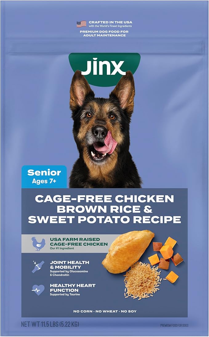 Jinx Senior Dry Dog Food - Real Chicken, Brown Rice & Sweet Potato, 11.5lb | Premium Senior Dogs Kibble with Antioxidants for Immune Support & Whole Grains for Digestive Support - No Fillers