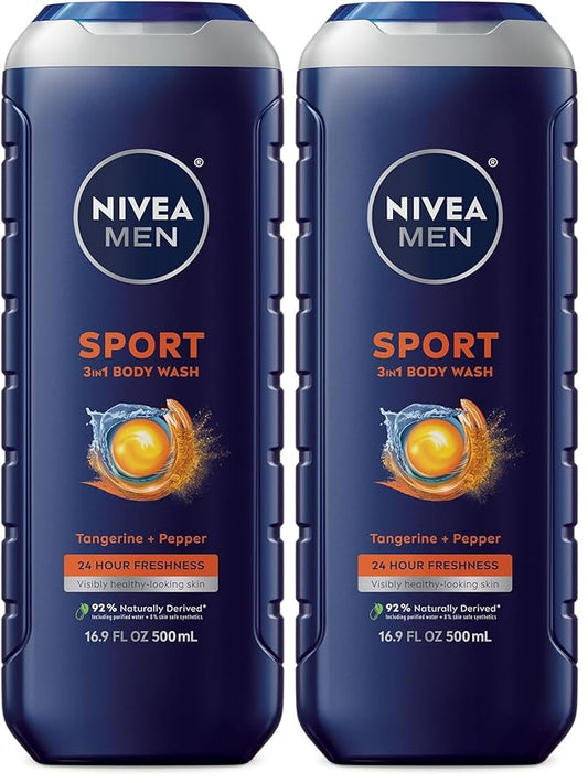 Nivea Men Sport Body Wash with Revitalizing Minerals, 16.9 Fl Oz Bottle (Pack of 2)