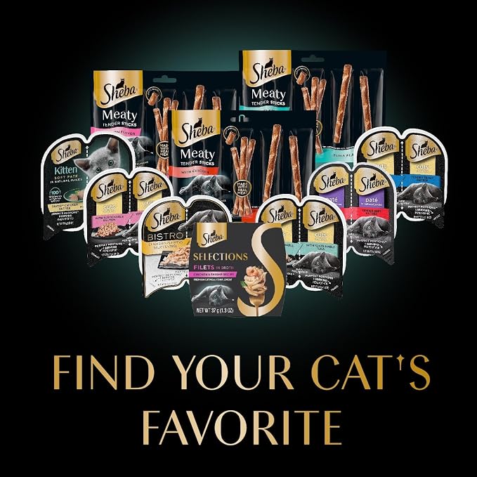 Sheba Selections Filets Wet Cat Food Complement, Variety, 1.3 oz, 8 ct, 2pk | Grain-free, Chicken & Chicken-Tuna recipes, real chicken #1 ingredient, no artificial flavors, peel & serve, 1.3 oz. Cups