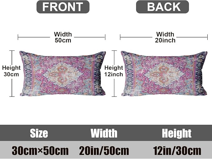 Boho Throw Pillow Covers 12x20 inch Set of 2,Soft Pillowcases Bohemia Carpet Printing Pattern Decorative Sofa Living Room Bed Rectangle Pillow Case Cushion Cover-Purple