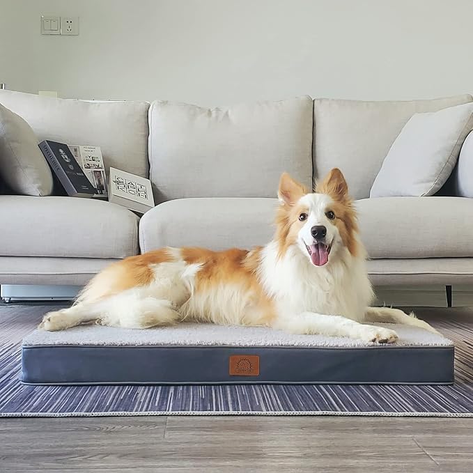 Sunheir Extra Large Orthopedic Dog Bed, XXL Waterproof Dog Crate Bed, Grey | Removable Machine Washable Cover, Egg Crate Foam Support, Easy-Clean, Anti-Slip Bottom, Soft Pet Bed Mat for Crate, 44x32in
