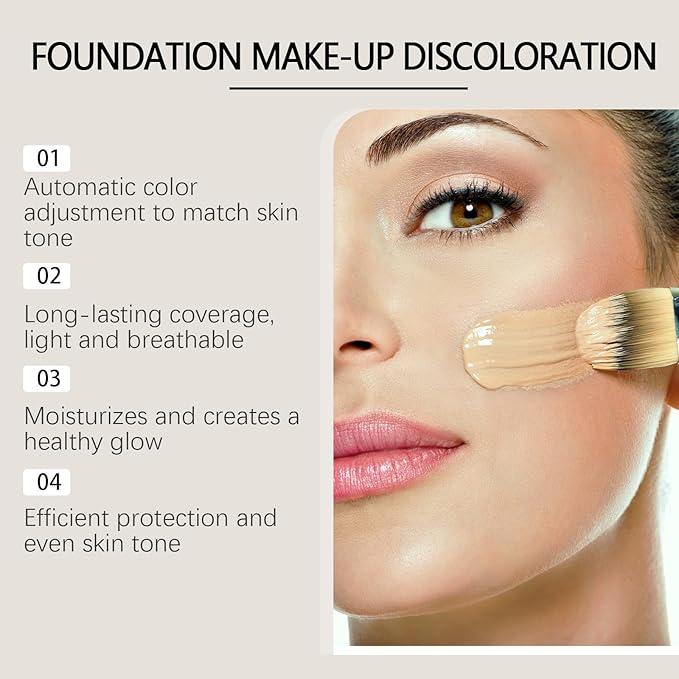 2 Pcs TLM Color Changing Foundation Makeup, Hydrating Waterproof and Light Long Lasting, Flawless Full Coverage Natural Color Face Primer Base Makeup.