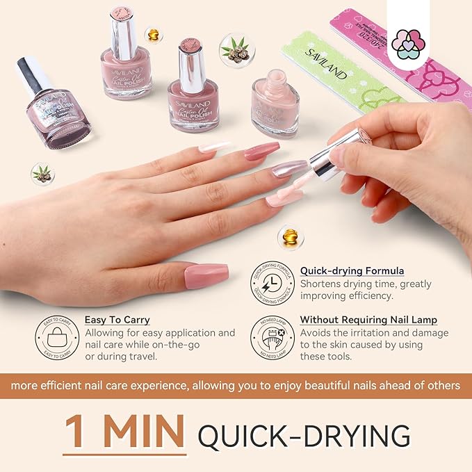 SAVILAND Pink Nail Polish Set: Burgundy Dark Red White Pearl Quick Dry Nail Polish Regular Kit with Castor Oil Base and Top Coat Nail Lacquer Set DIY Art at Home Gift 12 Colors 14 Pcs