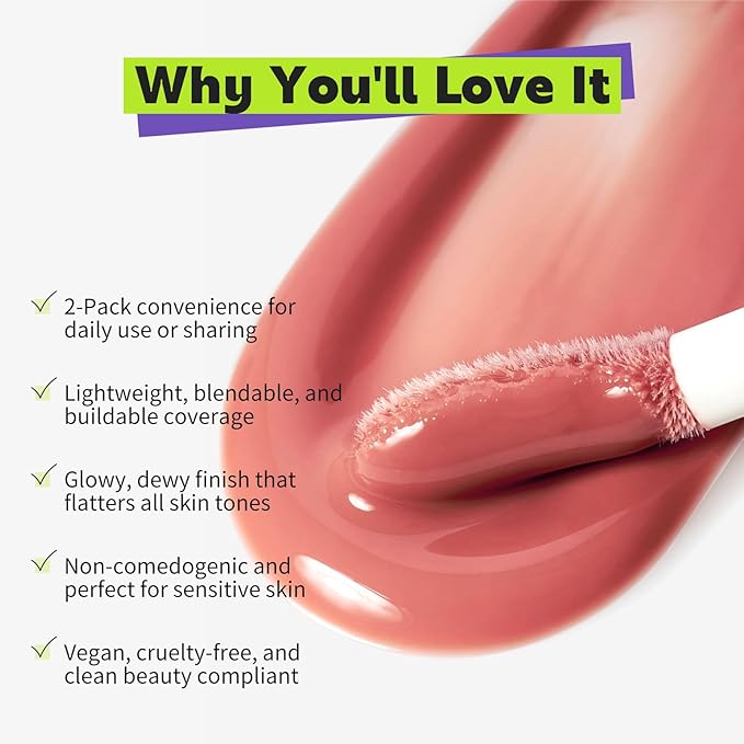 GLAM CODE Liquid Blush for Cheeks Duo - Hydrating Cream Blush for Daily - Blendable & Buildable Cheek Tint for Sensitive Skin - Lightweight, Skincare Infused Dewy Cheek Finish for All Skin Types - #02