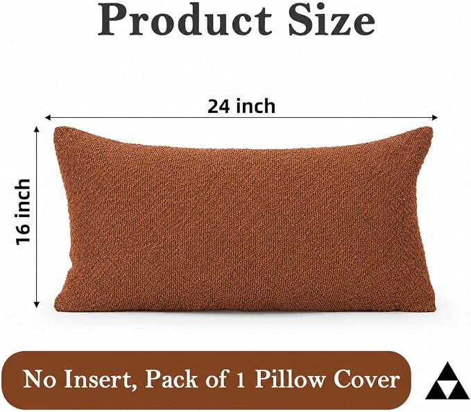 JoraLion 16x24 inch Boucle Lumbar Pillow Cover, Rust Woven Texture Neutral Long Pillow Cover Breathable Cushion Case for Couch Sofa Bed Living Room Home Decor (Cover Only)