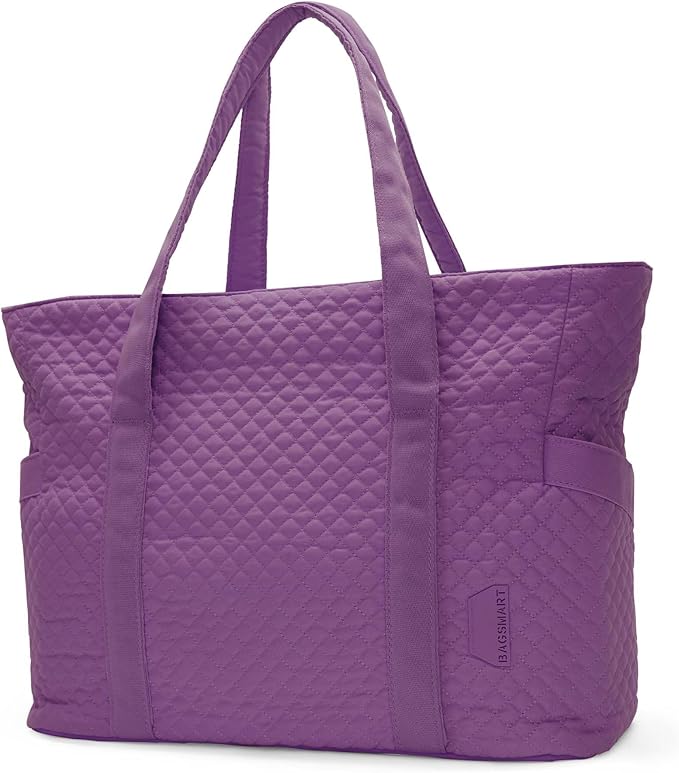 BAGSMART Crush Tote Bag for Women, 20L Puffer Work Tote with Zipper, Travel Essentials Quilted Nurse Hospital Bag