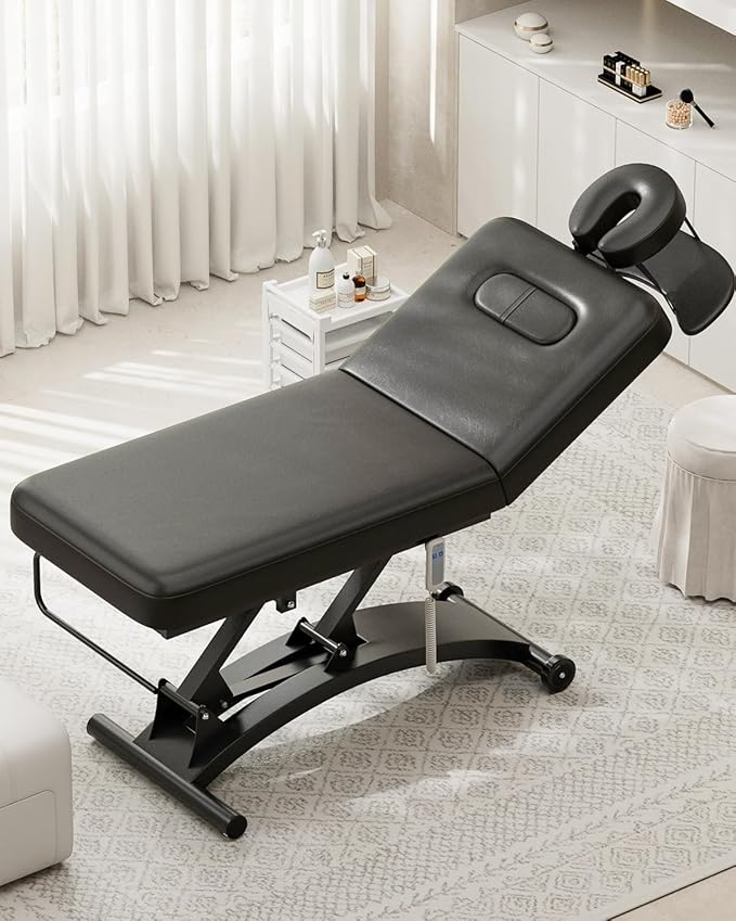 Paddie 550lbs Electric Lift Massage Table, Professional for Treatment/Facial/Beauty/Spa/Physical Therapy, Haydrulic Adjustable Backrest/Face Cradle/Rolling Wheels, Black