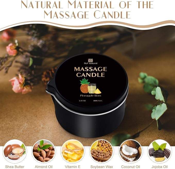 3 Pack Massage Oil Candles 2.35oz Low Temp Massage Candle Wax 3 Scent Spa Therapy Body Oil Valentines Gifts for Relaxation, Couples, or Self-Care (Cream Cherry, Coffee Vanilla, Pineapple Rum)