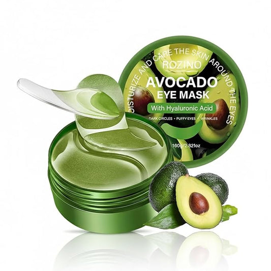 Avocado Eye Masks 60Pcs - Hydrating Under Eye Patches with Aloe Vera, Hyaluronic Acid - Cooling Gel Mask for Puffy Eyes, Dark Circles & Fine Lines (Avocado Green)