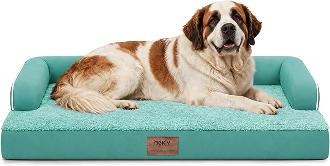 Orthopedic Waterproof Jumbo Dog Bed with Bolster for Extra Large Dogs | Pillow Support for Neck Relief, Egg Crate Foam, Waterproof Liner, Anti-Slip Bottom, Removable Bolster Cover, 53 x 42 Inch