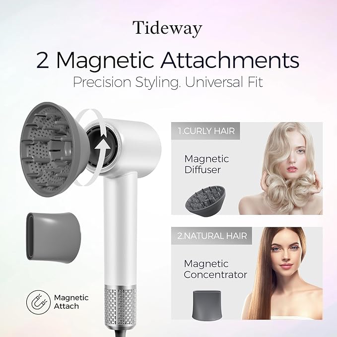 Tideway Hair Dryer Professional High-Speed Ionic Blow Dryer 110,000 RPM, Compact Hair Dryer with Magnetic Diffuser, Fast Drying with Brushless Motor Low Noise Smart Temperature Control-H11