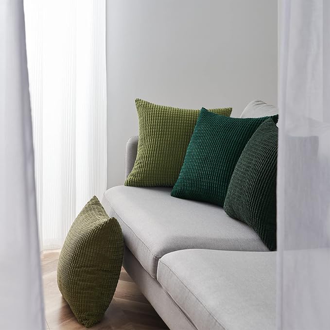 Topfinel Fall Pillow Covers Set of 4 Soft Corduroy Boho Strip Textured OliveGreen Pillow Covers Modern Farmhouse Cute Autumn Home Decor Green Living Room Sofa Couch Bed 40x40 cm
