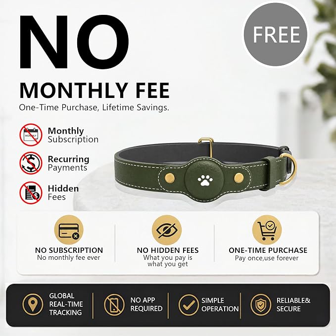 GPS Tracker for Dogs – Smart Dog Collar & Pet Tracker with Real-Time Location, No Monthly Fee, Unlimited Range (iOS & Android) – Fits Small to Large Dogs(Locator Included) (Deep Green)