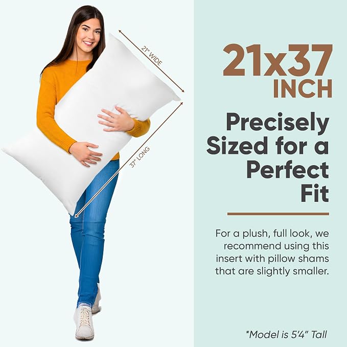 Pillowflex Synthetic Down Pillow Insert 21x37 in - Karate Chop Pillow | Oversized King Sham Form, Plush Polyester Cotton Blend, Cloud-Like Comfort, Clump-Resistant Fill, Smooth Elegant Finish