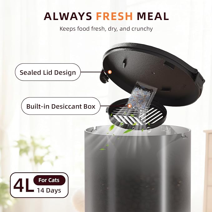 Automatic Cat Feeder with Camera – 5G WiFi Timed Cat Food Dispenser, 4L Clog-Free Smart App Control Pet Feeder, 1080P HD Video with Night Vision Healthy Feeding for Small Pets Indoor