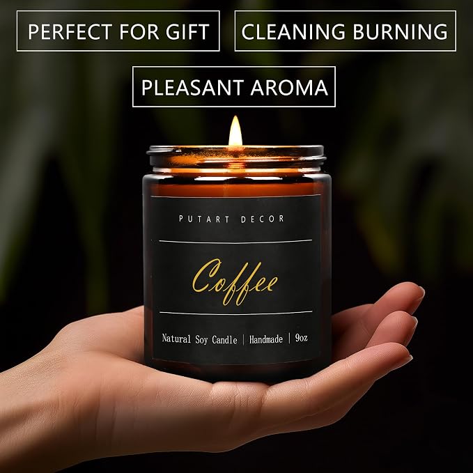 Coffee Highly Scented Candle for Home, 9oz Natural Soy Aromatherapy Non Toxic Candles with Essential Oil, Home Fragrance Stress Relief & Meditation Jar Candles Gifts for Women & Men