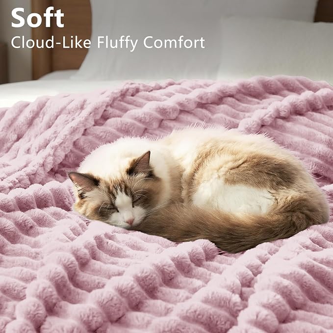 HIMEET Dusty Pink Throw XL Blanket, 300GSM Ribbed Fleece, 50 x 70 Inches | Ultra Soft Flannel, All-Season Lightweight Warmth, Extra Coverage for Couch Lounging, Home Room Decor, Machine Washable