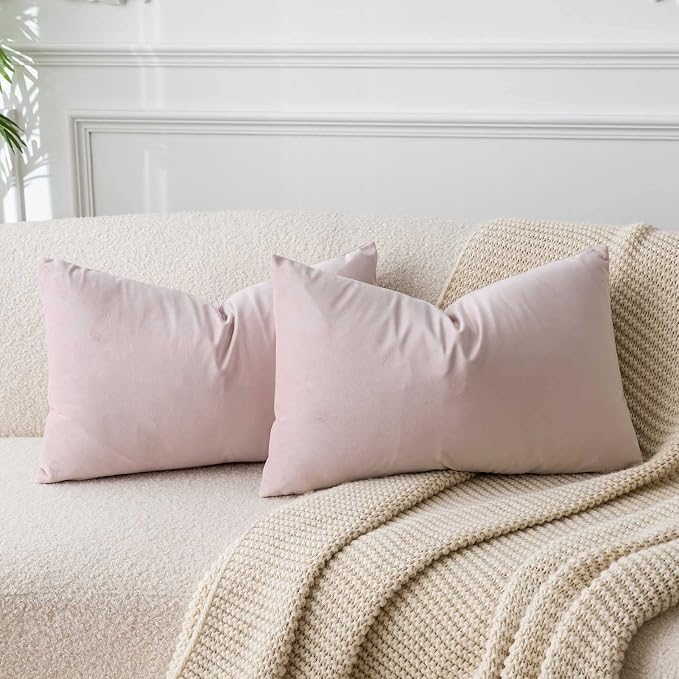 16x24 Pillow Covers Set of 2 Decorative Velvet Throw Pillow Covers,Pink | Luxury Soft Cushion Covers with Invisible Zipper for Couch Sofa Bed Living Room Bedroom Home Decor